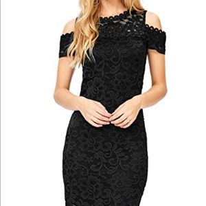 SEXY  BLACK COLD FLORAL LACE LINED SHOULDER SIZE S